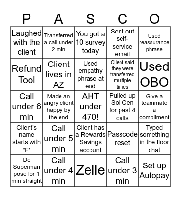 Pasco's Bingo Card