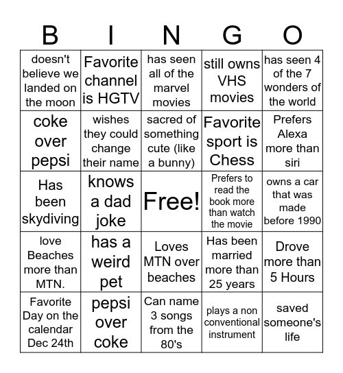 Sound of Life Getaway Bingo Card