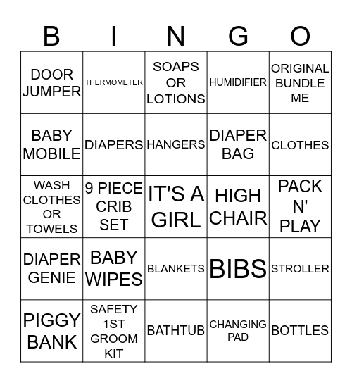 KRISTINA'S BABY SHOWER Bingo Card