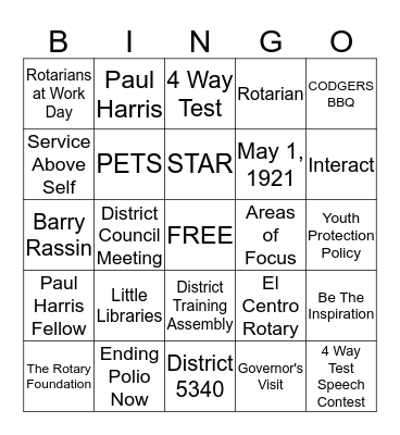 ROTARY BINGO Card