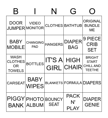 KRISTINA'S BABY SHOWER Bingo Card
