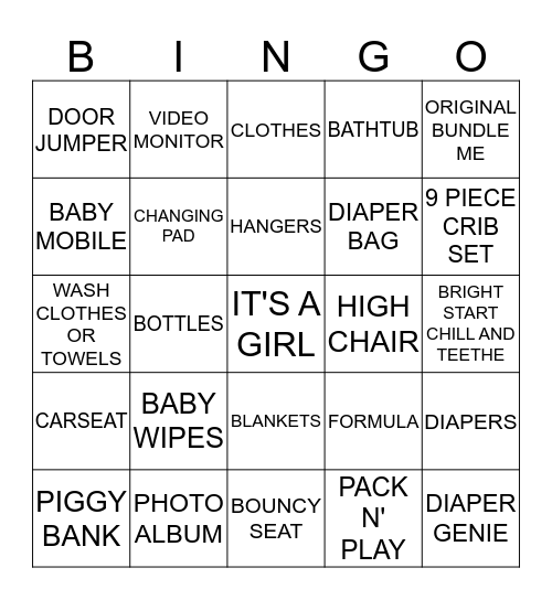 KRISTINA'S BABY SHOWER Bingo Card