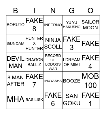 ANIME BINGO Card