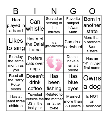 Find a Friend Bingo Card