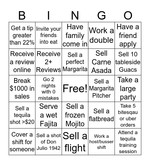 Cantina 109 Bingo Card