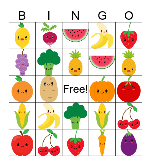 Fruit and Vegetable Bingo! Bingo Card