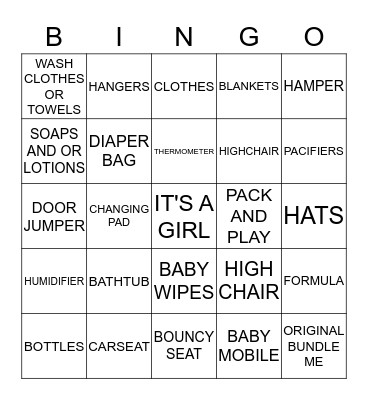 KRISTINA'S BABY SHOWER Bingo Card