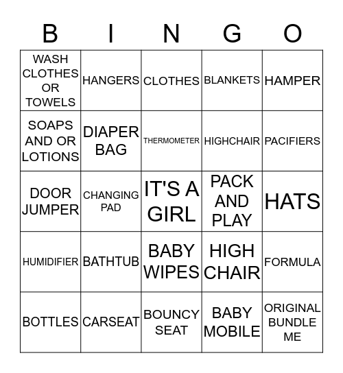 KRISTINA'S BABY SHOWER Bingo Card