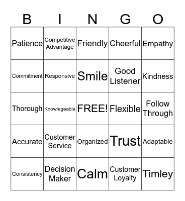 Be The One!  Bingo Card