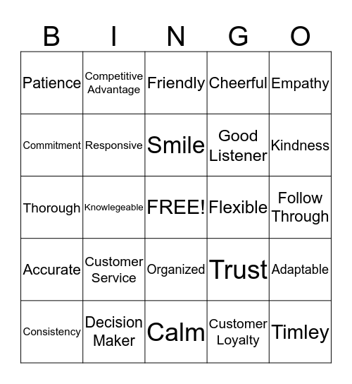 Be The One!  Bingo Card