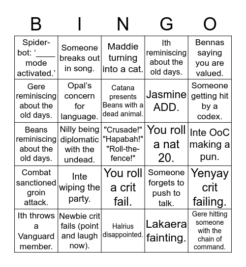 Oathsworn Vanguard Bingo Card