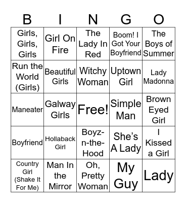 Boys Vs. Girls Bingo Card