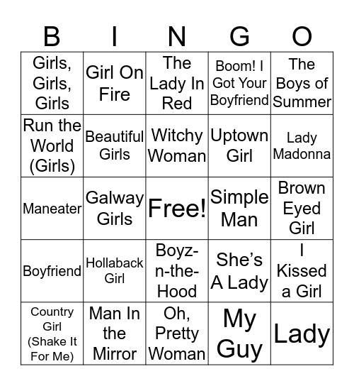 Boys Vs. Girls Bingo Card