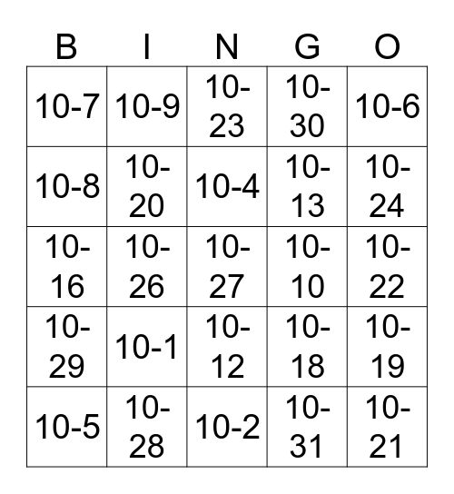 10 Codes Bingo Card