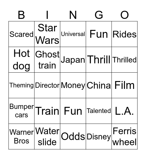 Theme Parks Bingo Card
