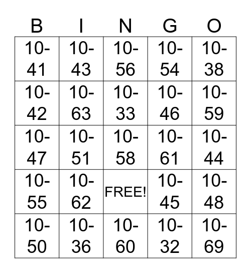 10 CODES #2 Bingo Card