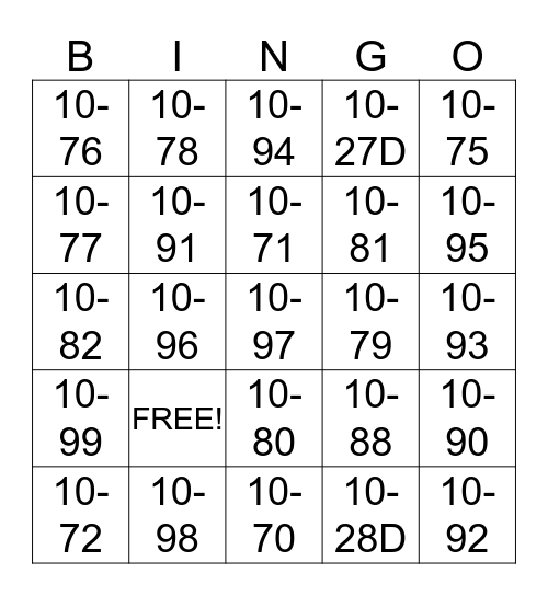 10 CODES #3 Bingo Card