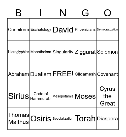 Near East  Bingo Card