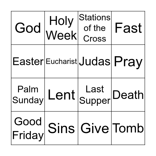 Lent/Easter Bingo Card