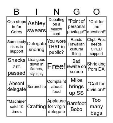 HSTA Convention 2019 Bingo Card