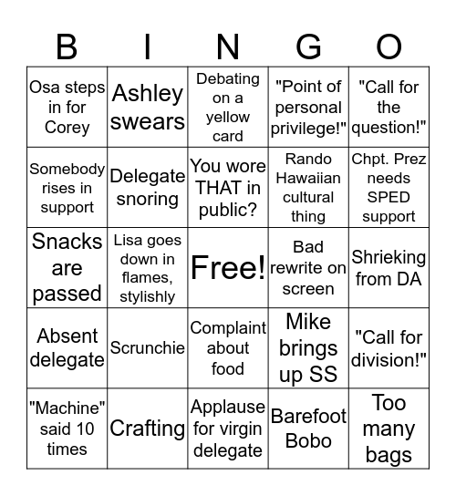 HSTA Convention 2019 Bingo Card
