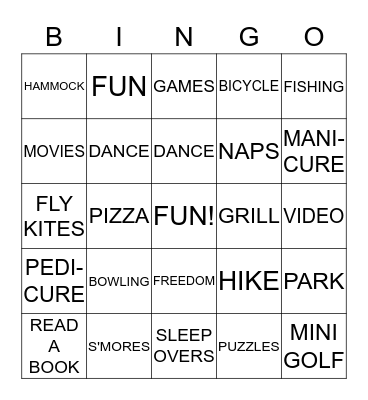 STAYCATION!!!!! Bingo Card