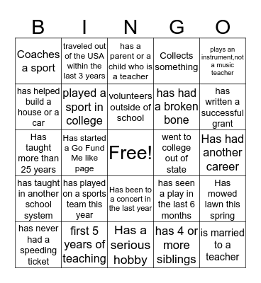 FMS Staff Bingo Card