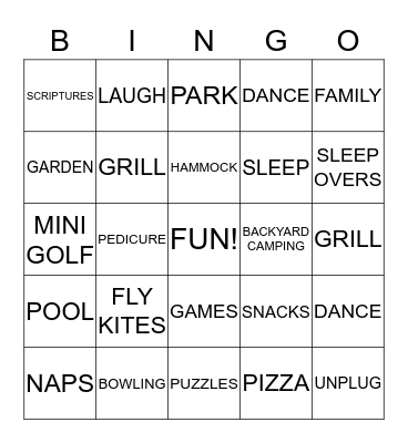 STAYCATION!!!!! Bingo Card