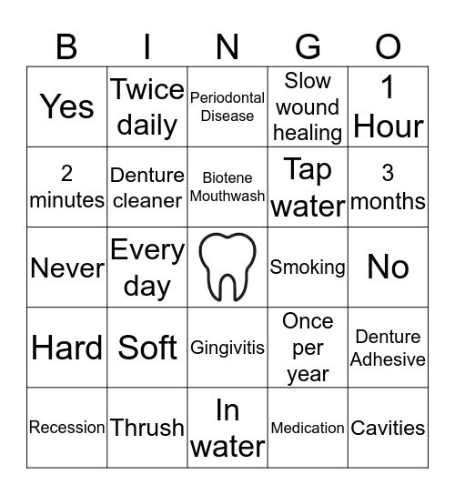 Dental Bingo Card