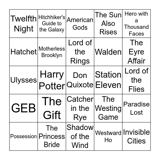 Literary Getting-to-Know-You Bingo Card