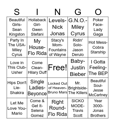 Mom's Day 00s Bingo Card
