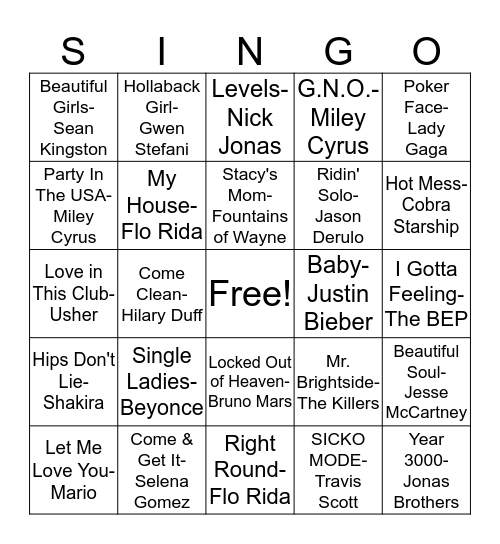 Mom's Day 00s Bingo Card