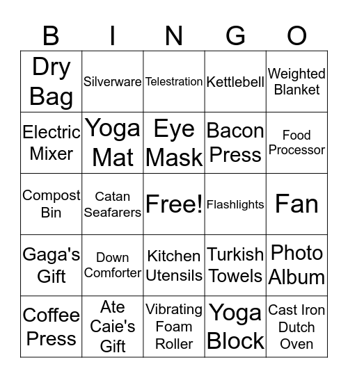 Shower Bingo Card