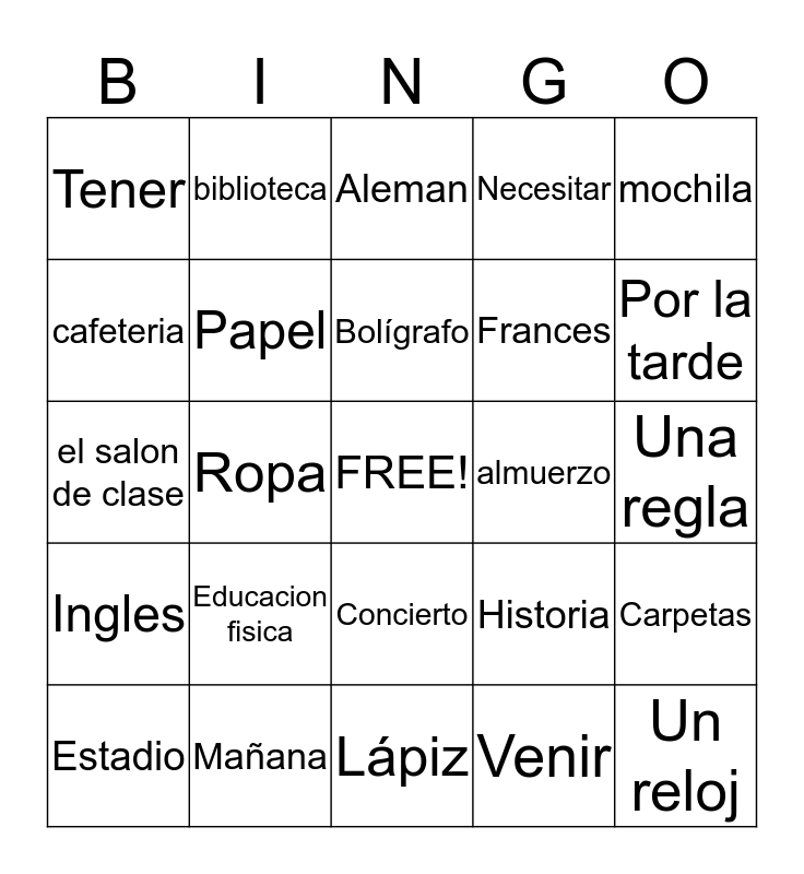 Chapter 4 vocabulary Bingo Card