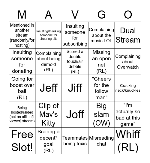 Mav's Bingo Card