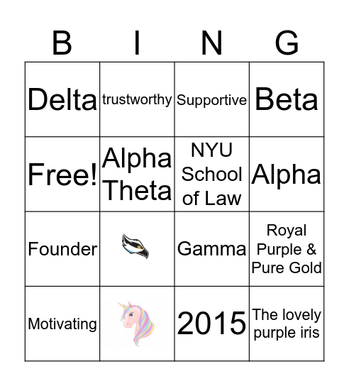 Delta Phi Epsilon Family Day Bingo Card