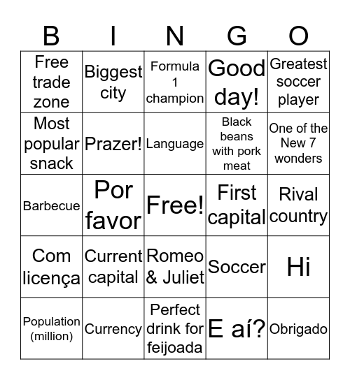 Brazil Bingo Card