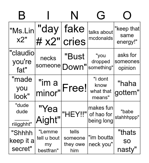 Lucas Bingo Card
