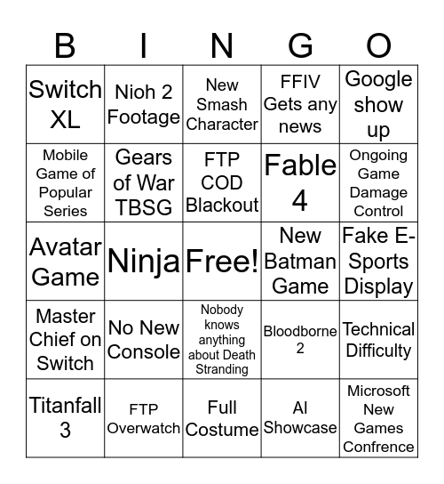 Tim's E3 Bingo Extravaganza Bingo Card