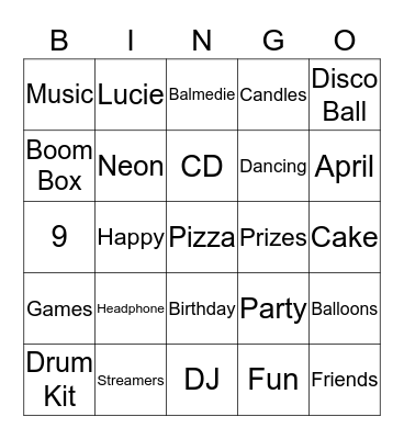 Lucie's Bingo Card