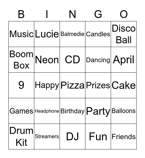 Lucie's Bingo Card