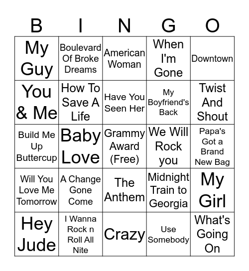Music Bingo: Do You Know These Songs? Bingo Card