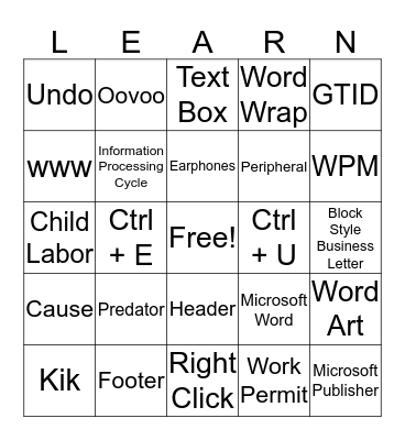 Keyboarding Bingo Card