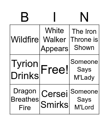 GOT Bingo Card