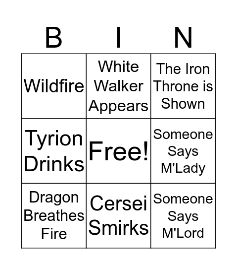 GOT Bingo Card