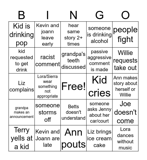 FAMILY BINGO Card