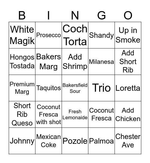 Bakersfield Bingo Card