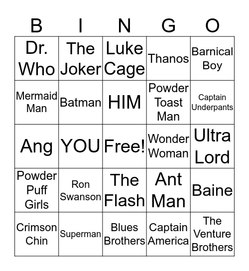 Superheros  Bingo Card