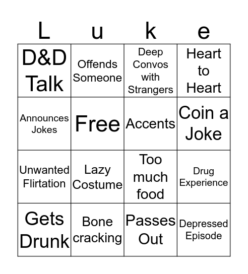 Luke Bingo Card