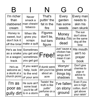 Country Lingo Bingo Card